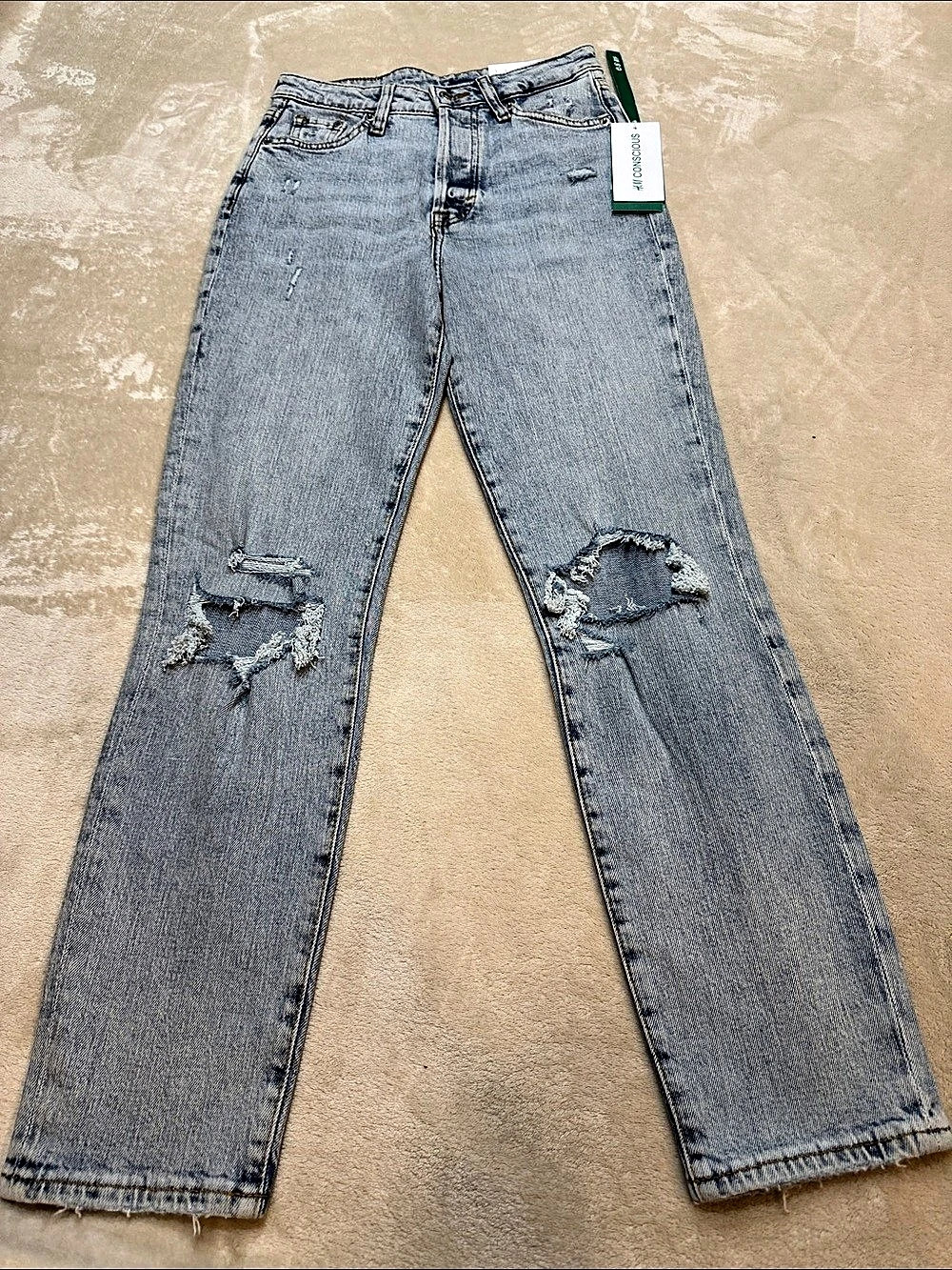 H&M MOM JEANS Distressed Jeans in Blue Girls US 2 / EU 34 NWT